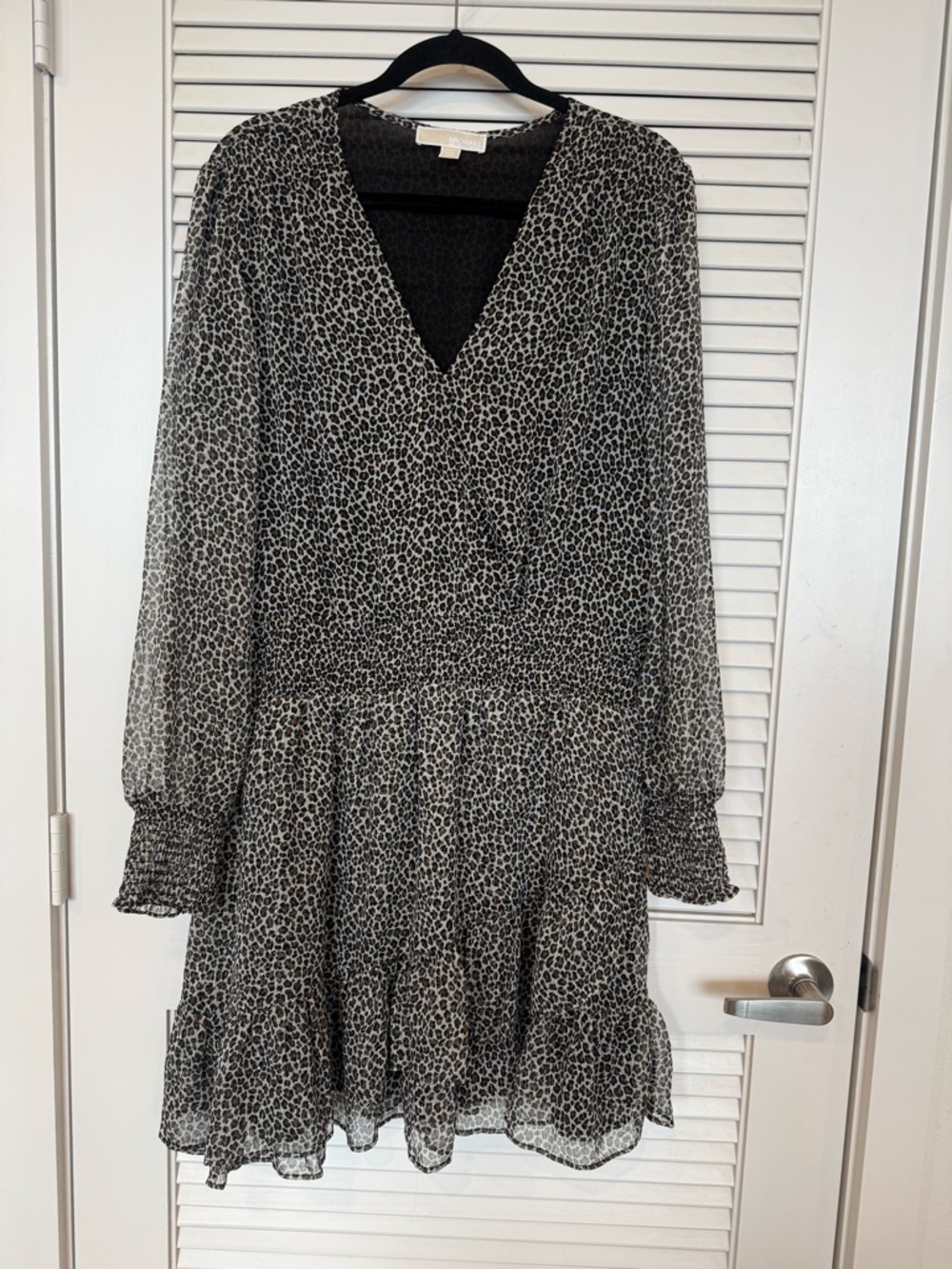 MICHAEL Michael Kors Brown Leopard Print Long Sleeve V-Neck Dress